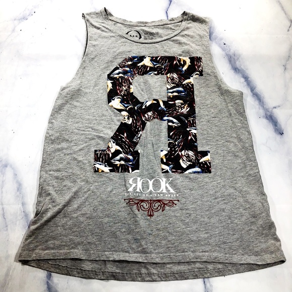Rook Other - ROOK Grey Floral Skulls & Sharks Muscle Tank Top